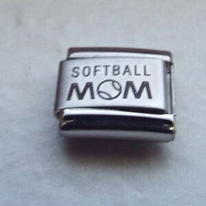 Softball Mom softball laser 9mm stainless steel italian charm bracelet link new